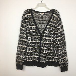 Talbots Black Fair Isle Wool Cardigan Sweater. 3X